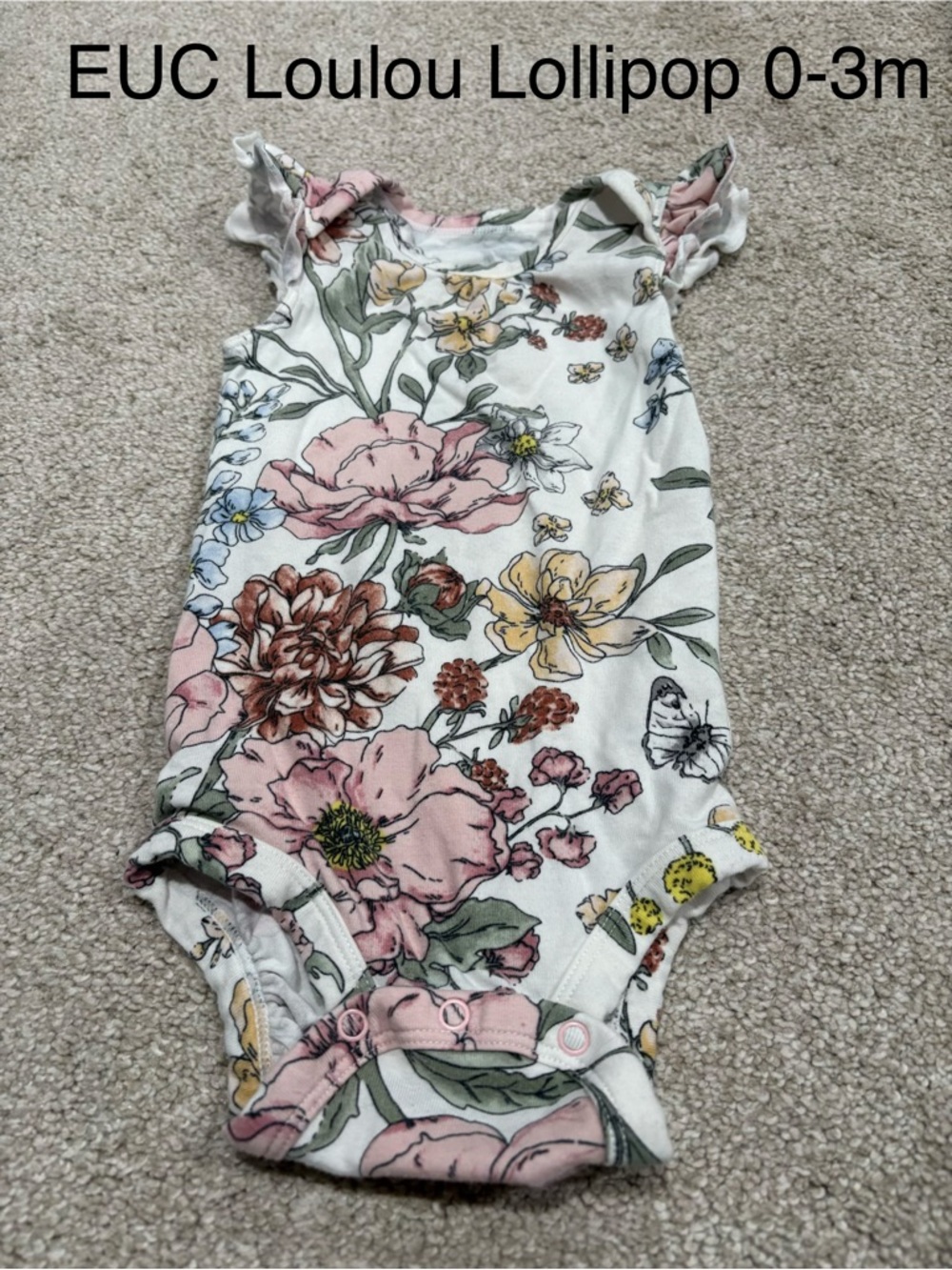 Loulou Lollipop Floral Ruffle Sleeve Baby Onesie